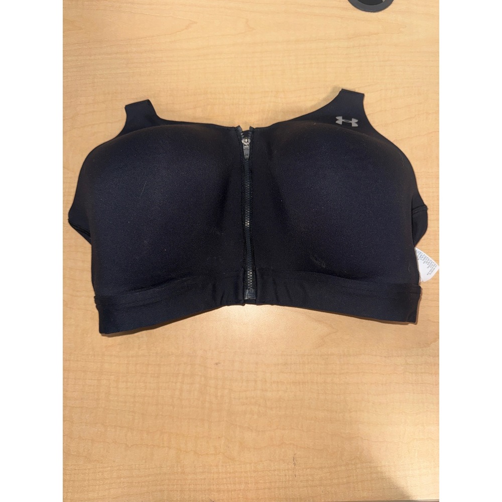 Under Armour Womens High Impact Front Zip Sports Bra Black 38DD Gym Running